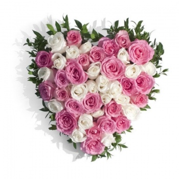 Композиция "Сердце" из белых и розовых роз 55 шт.